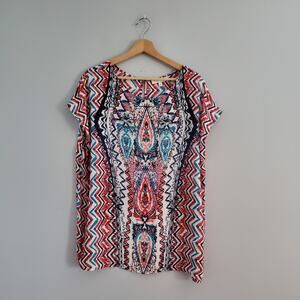 Chaus New York Sheer Sleeveless Chevron Top L